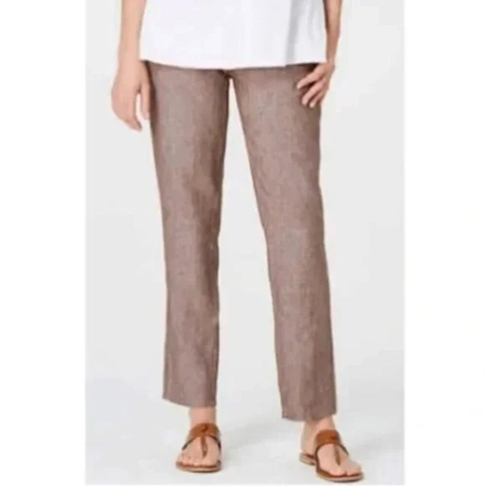 J. Jill Love Linen Brown Tan Marled Elastic Waist Linen Pants